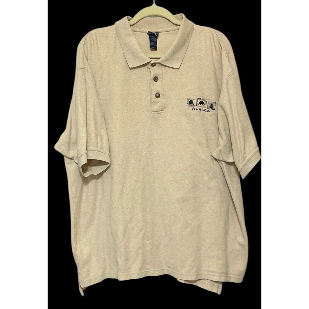 Polar Quality‎ Sportswear Mens Beige Short Sleeve Alaska Embroidered Size 2XL